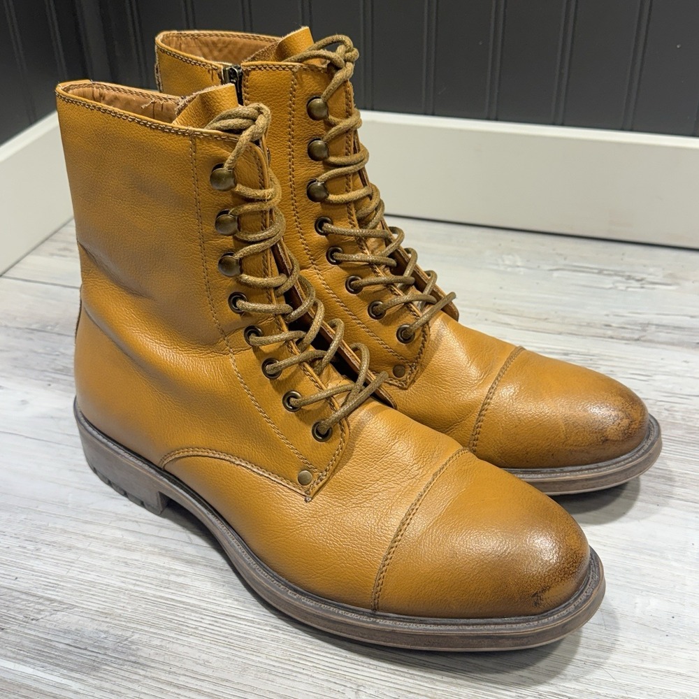 J75 Jump Mens Cylinder Brown Leather Boots Sz 10 Lace Up Zip Combat Biker Casual